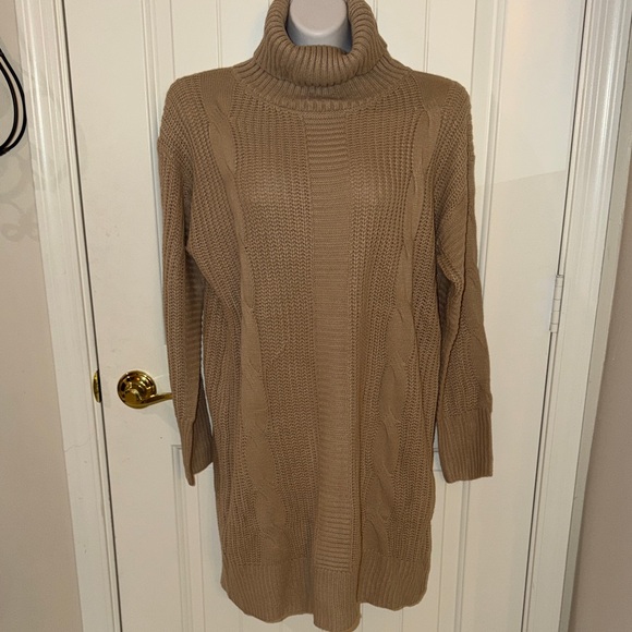 Unbranded Sweaters - NWOT Elegant Tan Cable Knit Turtleneck Sweater Dress